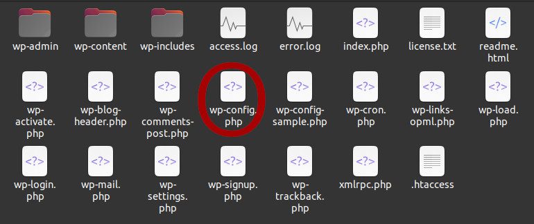 Directory structure showing wp-config.php file